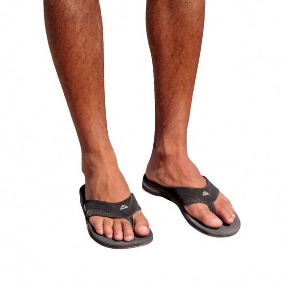 NEW REEF men\'s fanning flip flops in black/silver main image 6